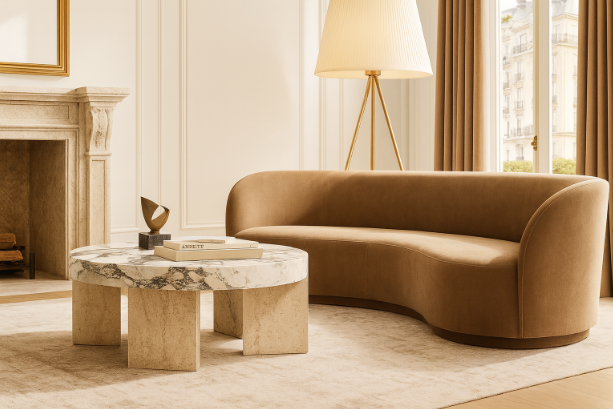 Omara – Arabescato & Travertine Coffee Table (PRE-ORDER)