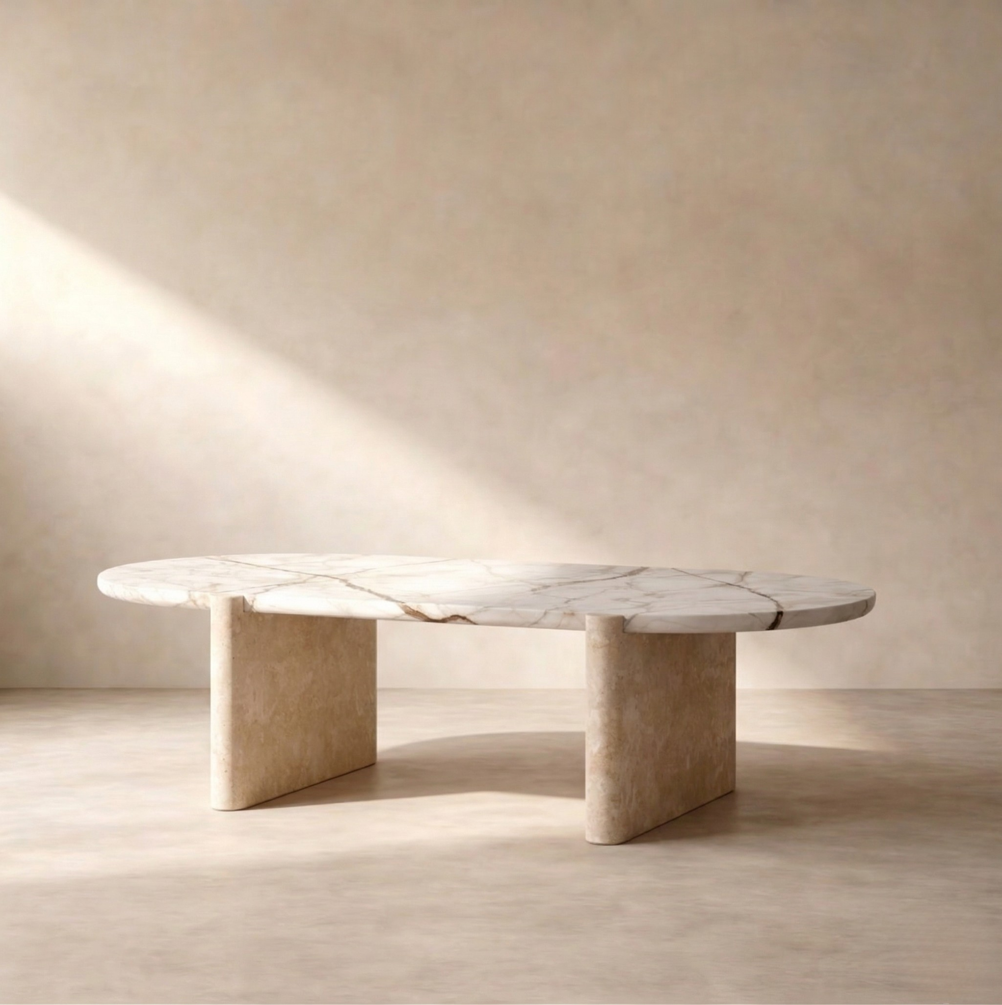 Double Solace – Calacatta Marble & Travertine Dining Table