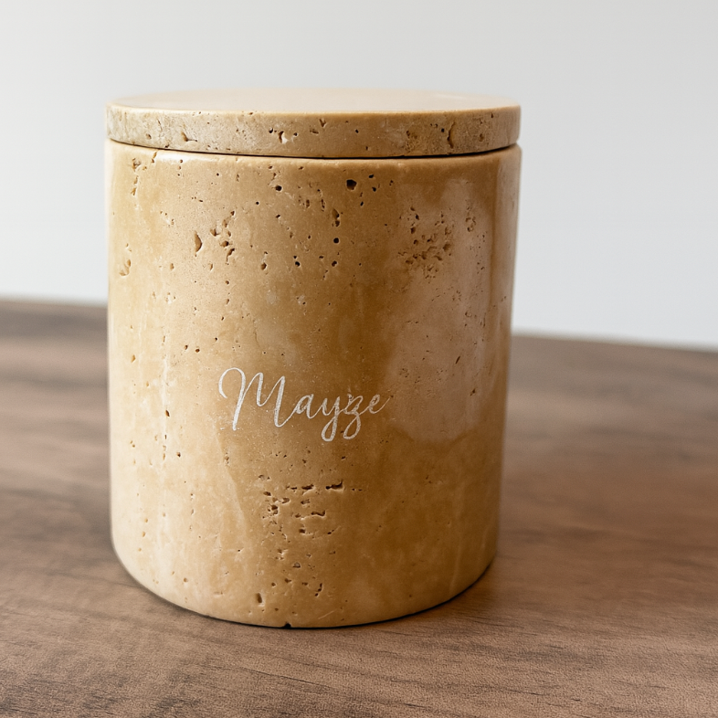 "Boston" Beige Travertine Mayze Jar