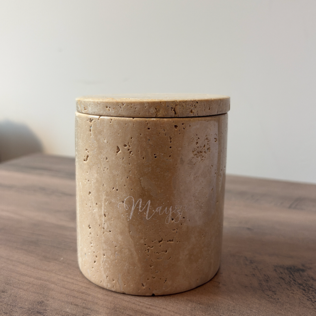 "Boston" Beige Travertine Mayze Jar