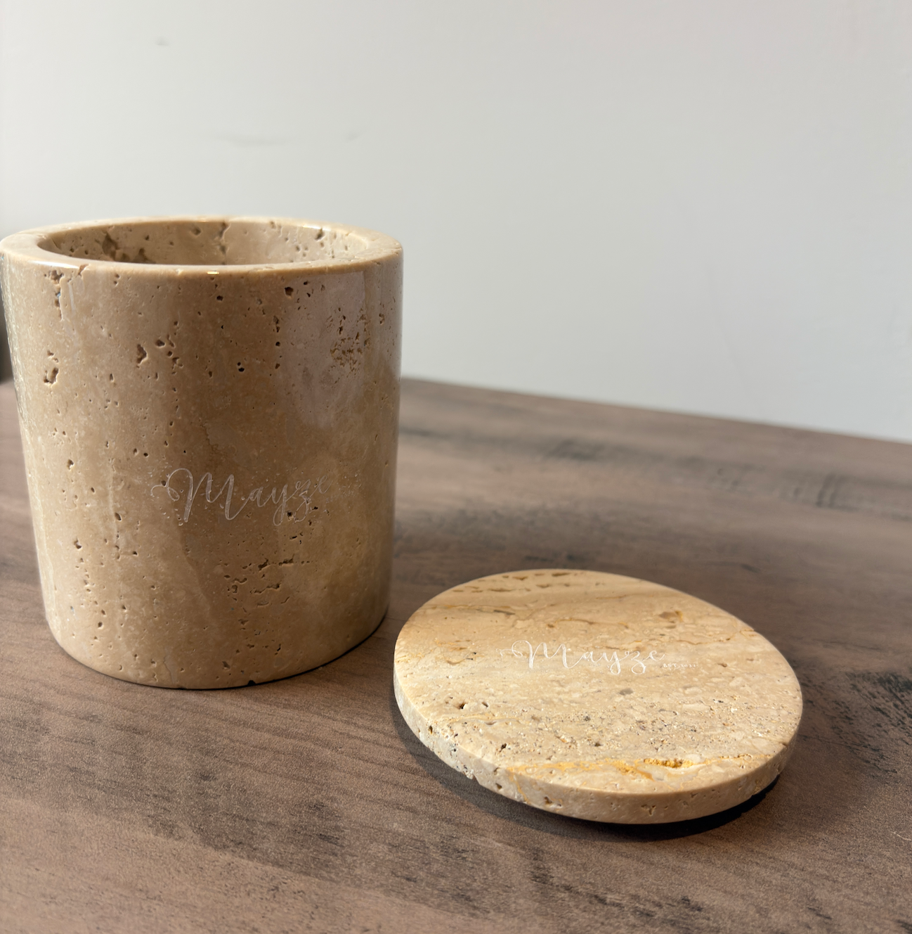 "Boston" Beige Travertine Mayze Jar