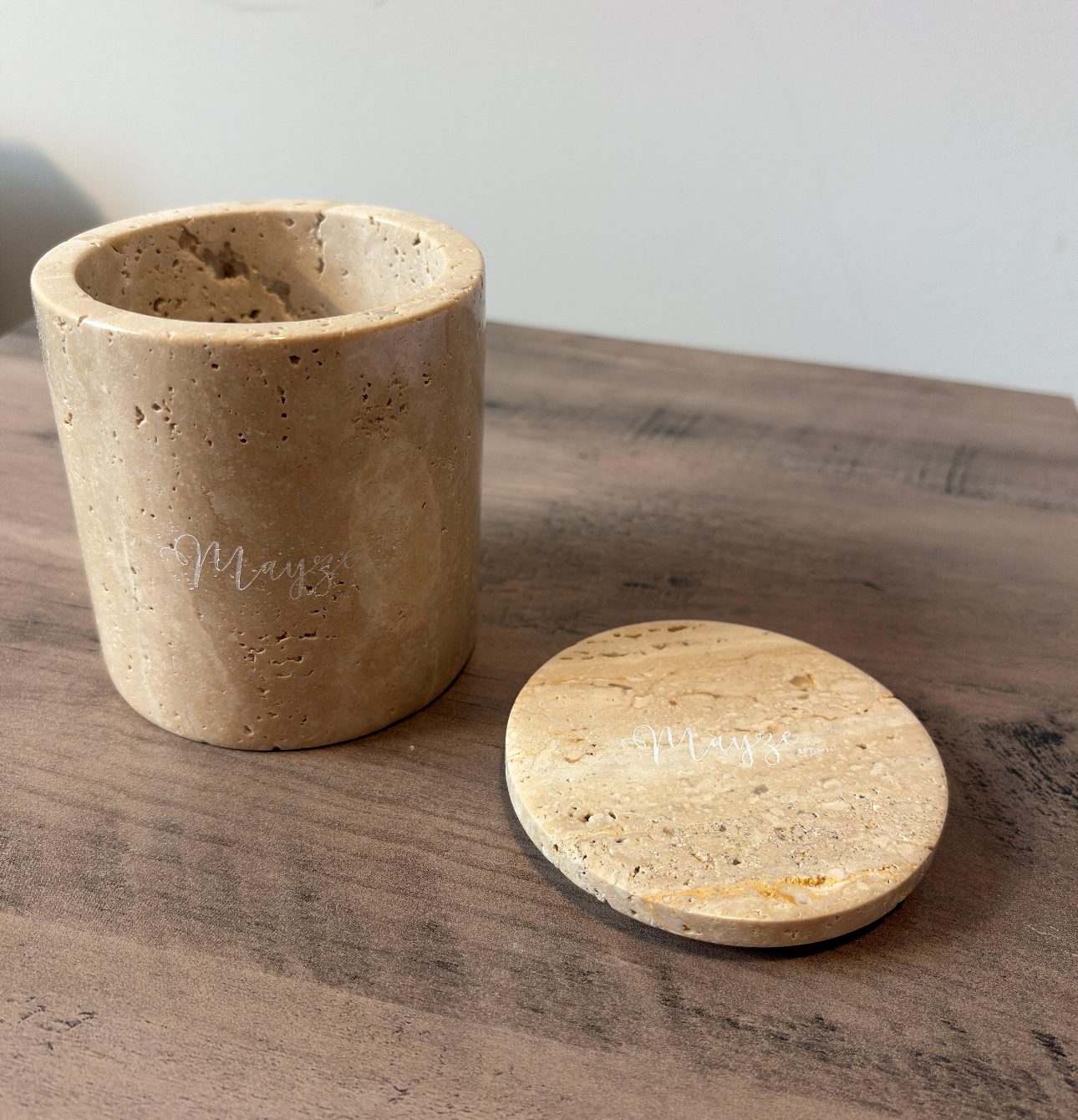 "Boston" Beige Travertine Mayze Jar